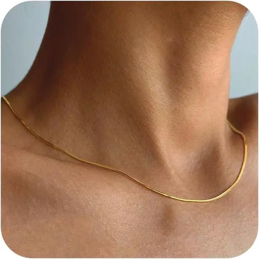 Gold Necklace for Women-14K Plated Sterling Silver Snake Chain Necklace Dainty Simple Chunky Herringbone Necklace Gold Choker